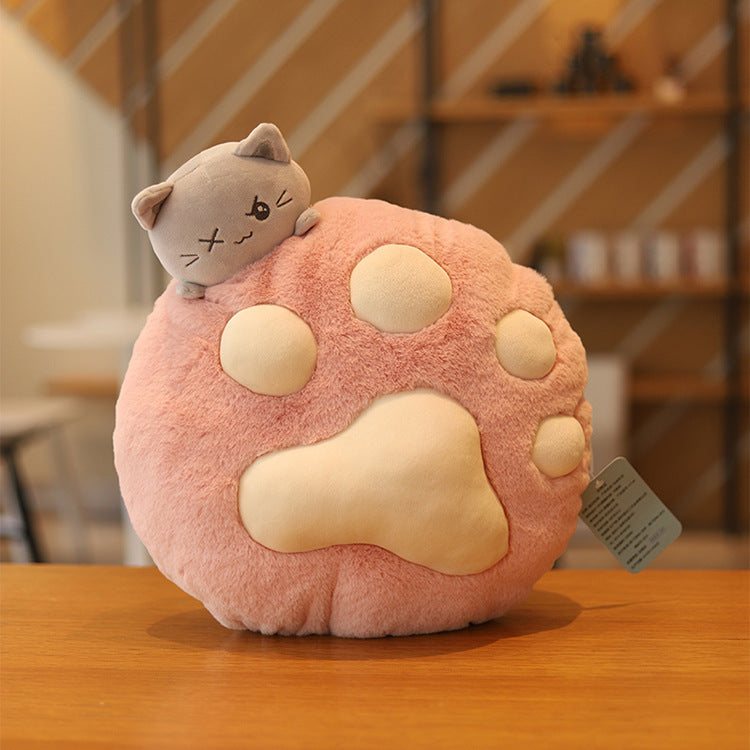 KTX-976659 Plush Cat Paw Pillow with Blanket – Cozy Stuffed Animal Quilt for Home Sofa Decor