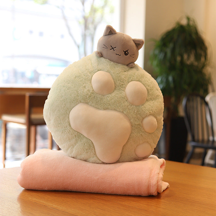 KTX-976659 Plush Cat Paw Pillow with Blanket – Cozy Stuffed Animal Quilt for Home Sofa Decor