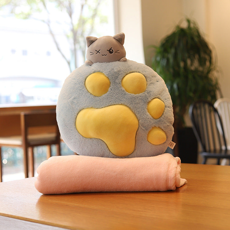 KTX-976659 Plush Cat Paw Pillow with Blanket – Cozy Stuffed Animal Quilt for Home Sofa Decor