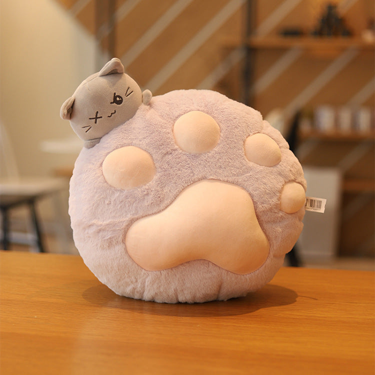 KTX-976659 Plush Cat Paw Pillow with Blanket – Cozy Stuffed Animal Quilt for Home Sofa Decor