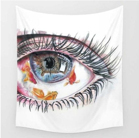 KTX-977939 Eye with 3 Goldfish Polyester Tapestry for European Decor
