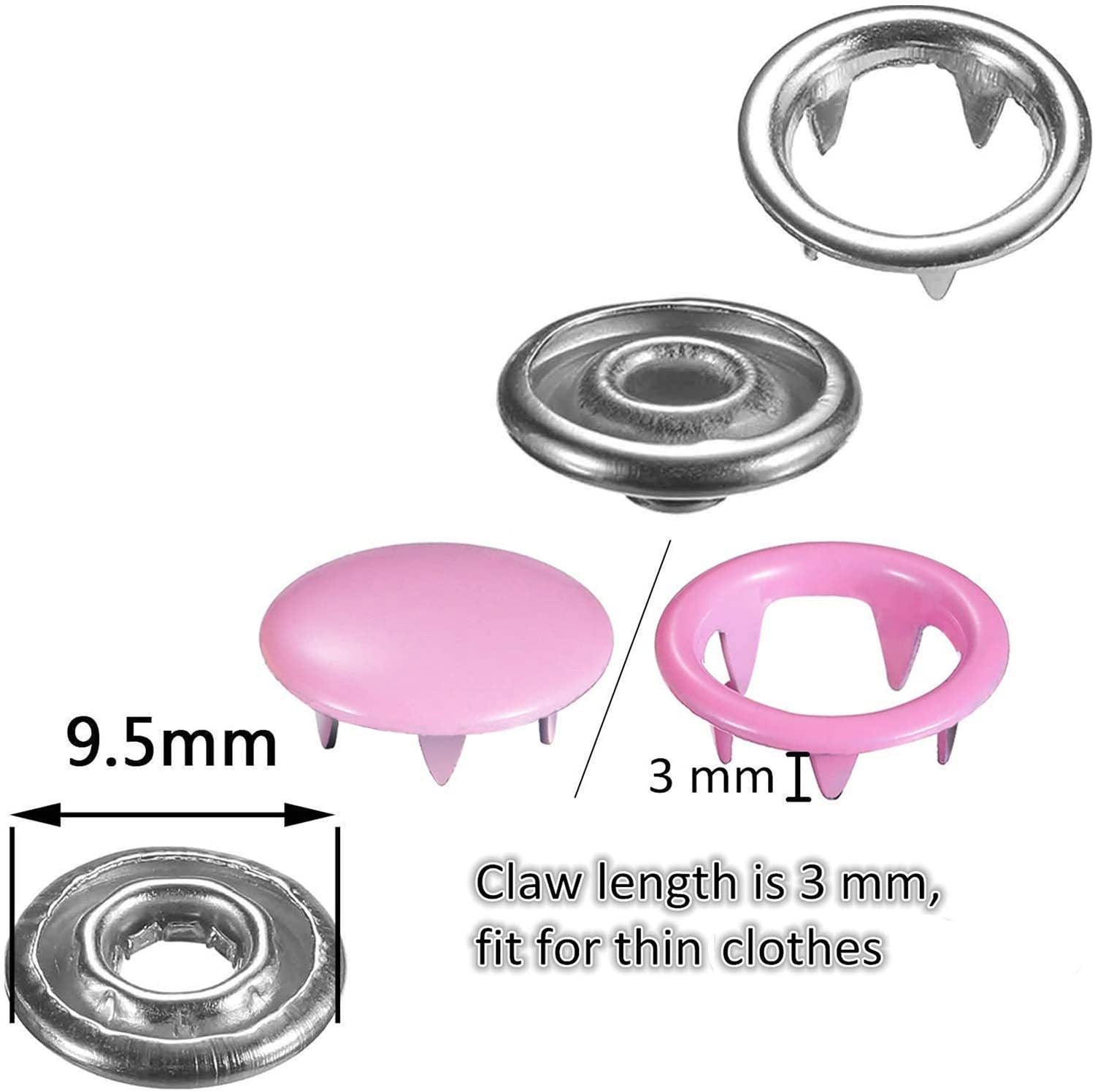 KTX-979219 Hollow Snap Fastener Button Set - 100 Sets in 10 Colors with Tool for Jeans