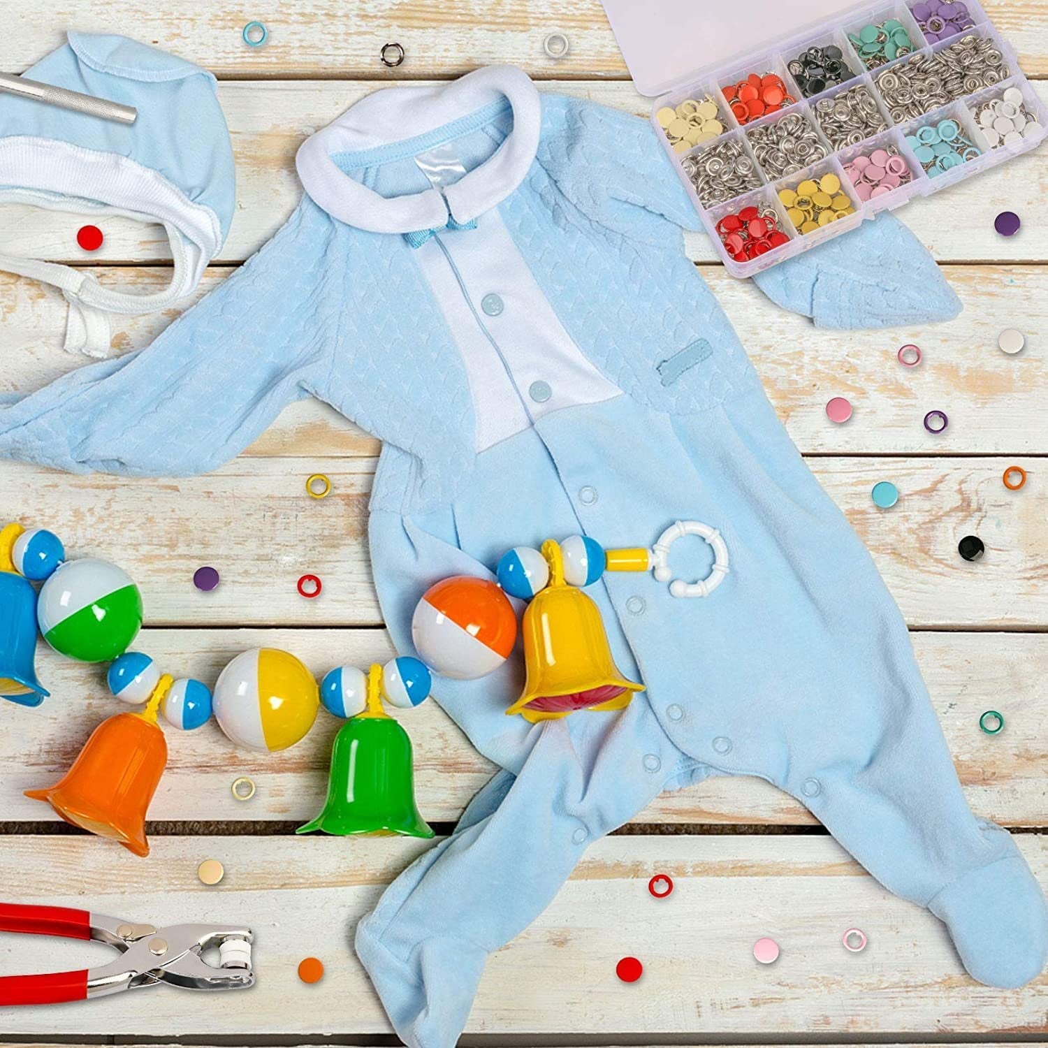 KTX-979219 Hollow Snap Fastener Button Set - 100 Sets in 10 Colors with Tool for Jeans