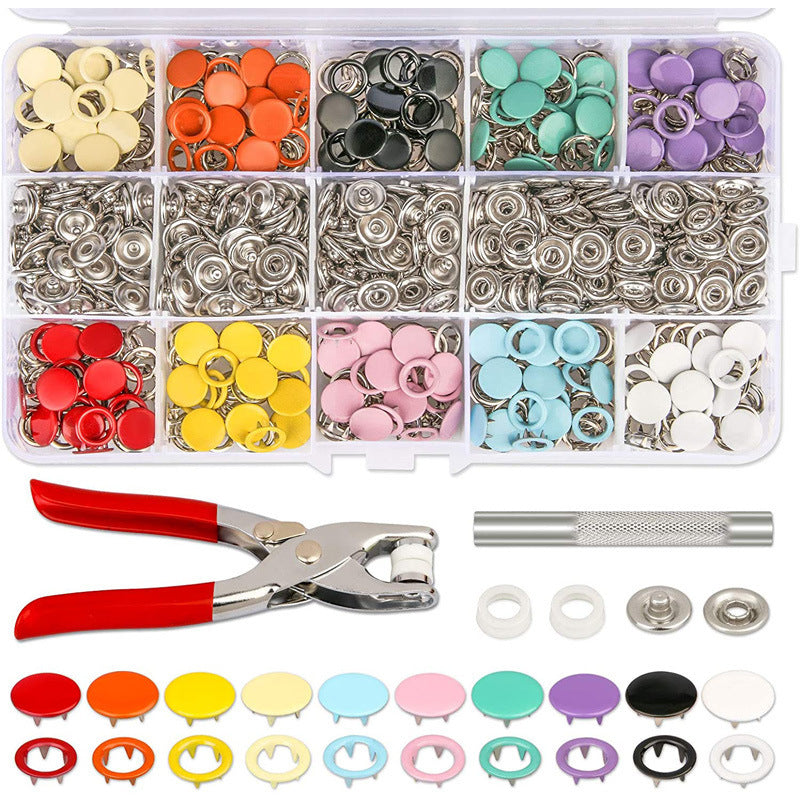 KTX-979219 Hollow Snap Fastener Button Set - 100 Sets in 10 Colors with Tool for Jeans