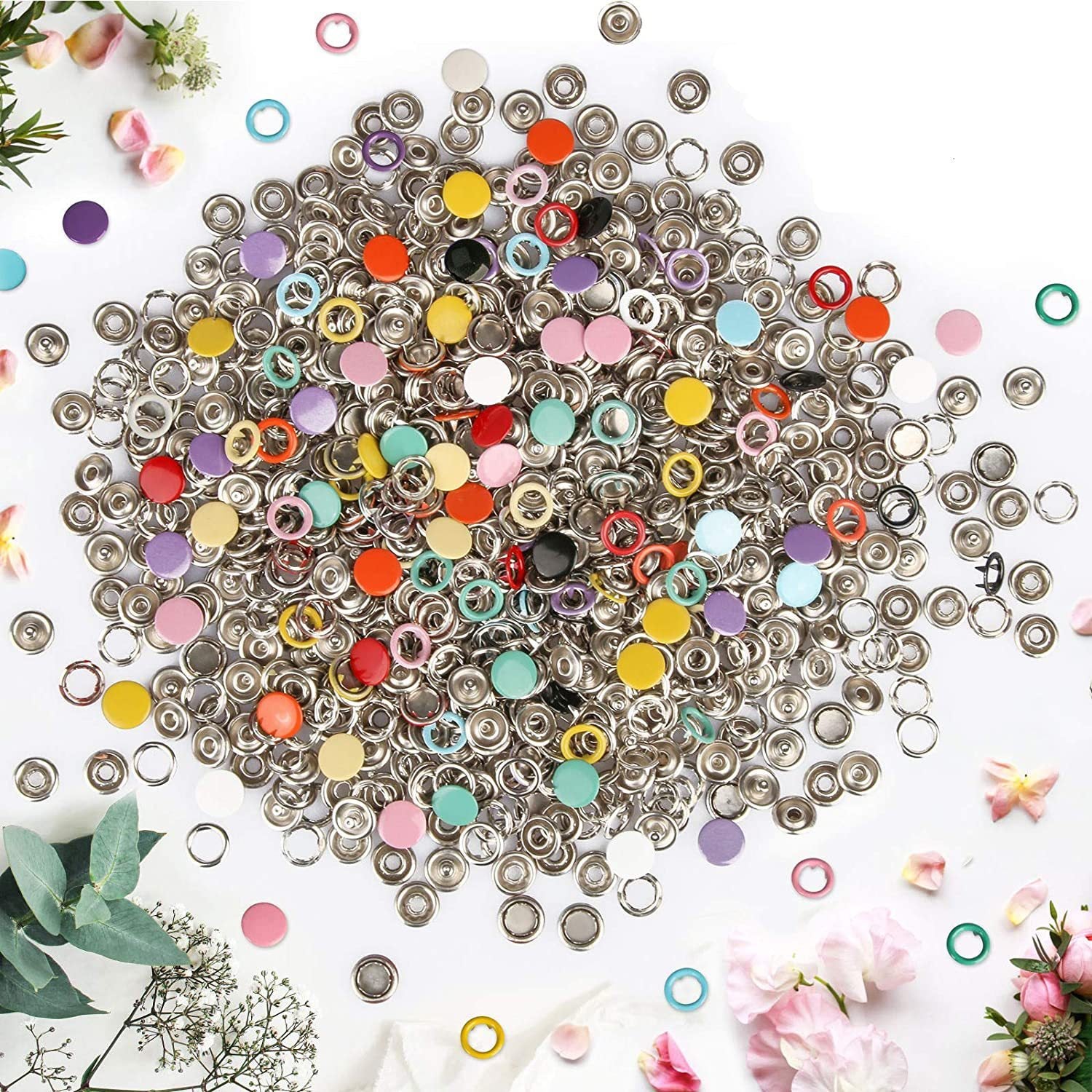 KTX-979219 Hollow Snap Fastener Button Set - 100 Sets in 10 Colors with Tool for Jeans