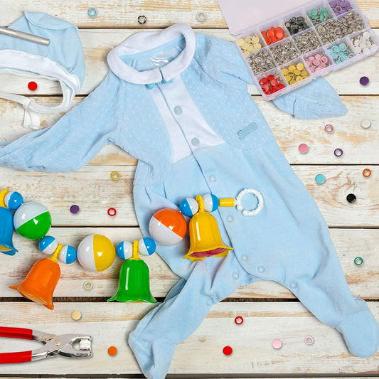 KTX-979219 Hollow Snap Fastener Button Set - 100 Sets in 10 Colors with Tool for Jeans