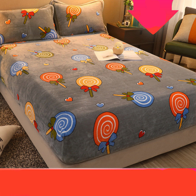 KTX-979219 Warm Coral Fleece Cartoon Bed Sheets – Non-slip, Various Sizes and Patterns Available