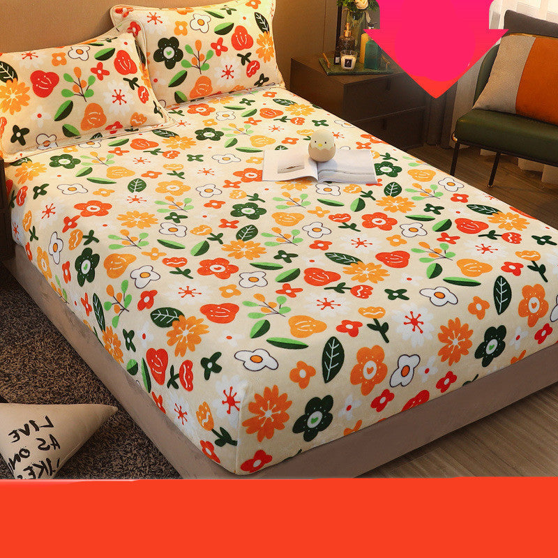 KTX-979219 Warm Coral Fleece Cartoon Bed Sheets – Non-slip, Various Sizes and Patterns Available