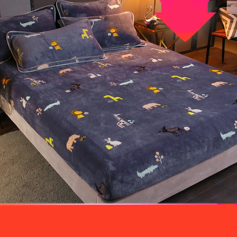 KTX-979219 Warm Coral Fleece Cartoon Bed Sheets – Non-slip, Various Sizes and Patterns Available