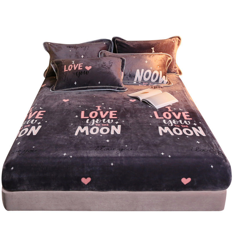 KTX-979219 Warm Coral Fleece Cartoon Bed Sheets – Non-slip, Various Sizes and Patterns Available