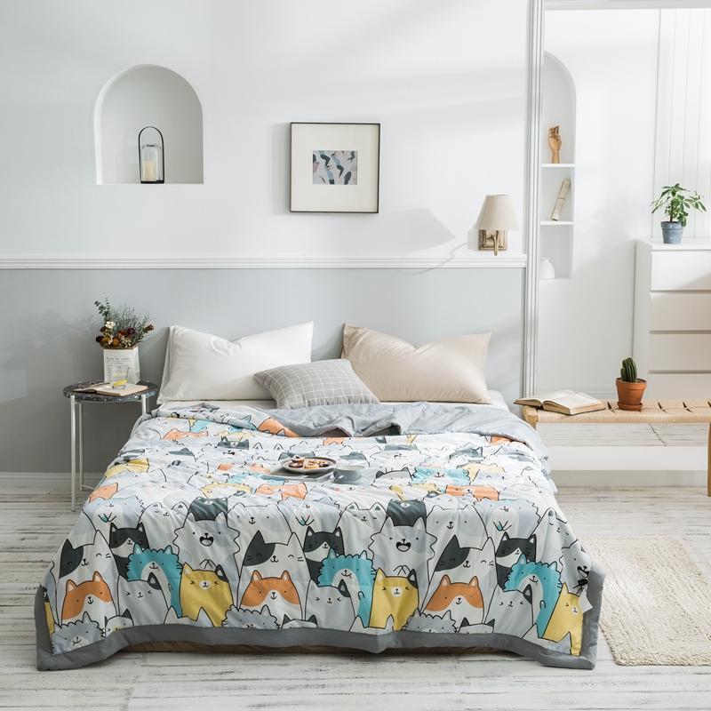 KTX-979539 Summer Printed Quilt for Air Conditioner - Soft Washed Cotton, Machine Washable, Low Temp Care