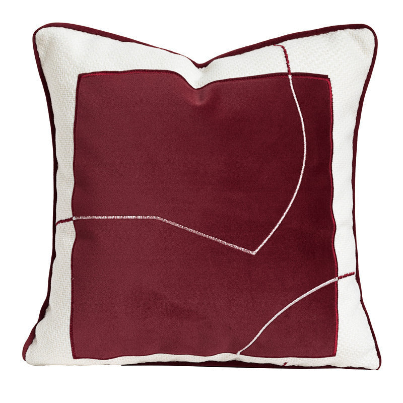 KTX-980691 Bordeaux Red Luxury Pillow Set with Embroidery and Textured Designs - 45x45cm