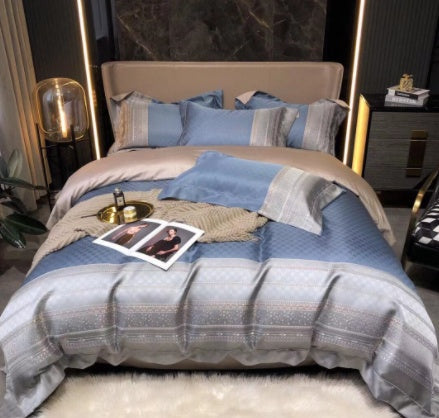 KTX-981459 Luxury Retro Black and Gold 120 Yarn-Dyed Jacquard Cotton Four-Piece Bedding Set