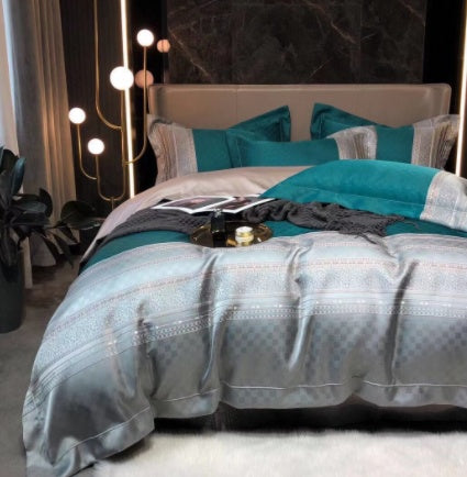 KTX-981459 Luxury Retro Black and Gold 120 Yarn-Dyed Jacquard Cotton Four-Piece Bedding Set