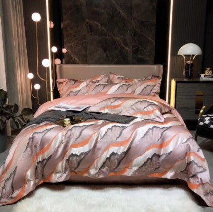 KTX-981459 Luxury Retro Black and Gold 120 Yarn-Dyed Jacquard Cotton Four-Piece Bedding Set