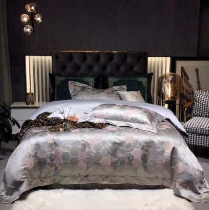 KTX-981459 Luxury Retro Black and Gold 120 Yarn-Dyed Jacquard Cotton Four-Piece Bedding Set