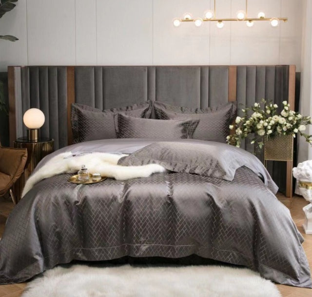 KTX-981459 Luxury Retro Black and Gold 120 Yarn-Dyed Jacquard Cotton Four-Piece Bedding Set