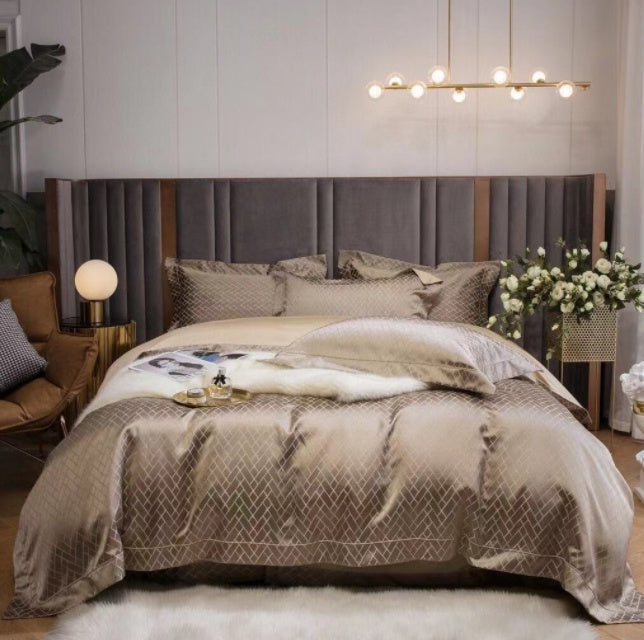 KTX-981459 Luxury Retro Black and Gold 120 Yarn-Dyed Jacquard Cotton Four-Piece Bedding Set