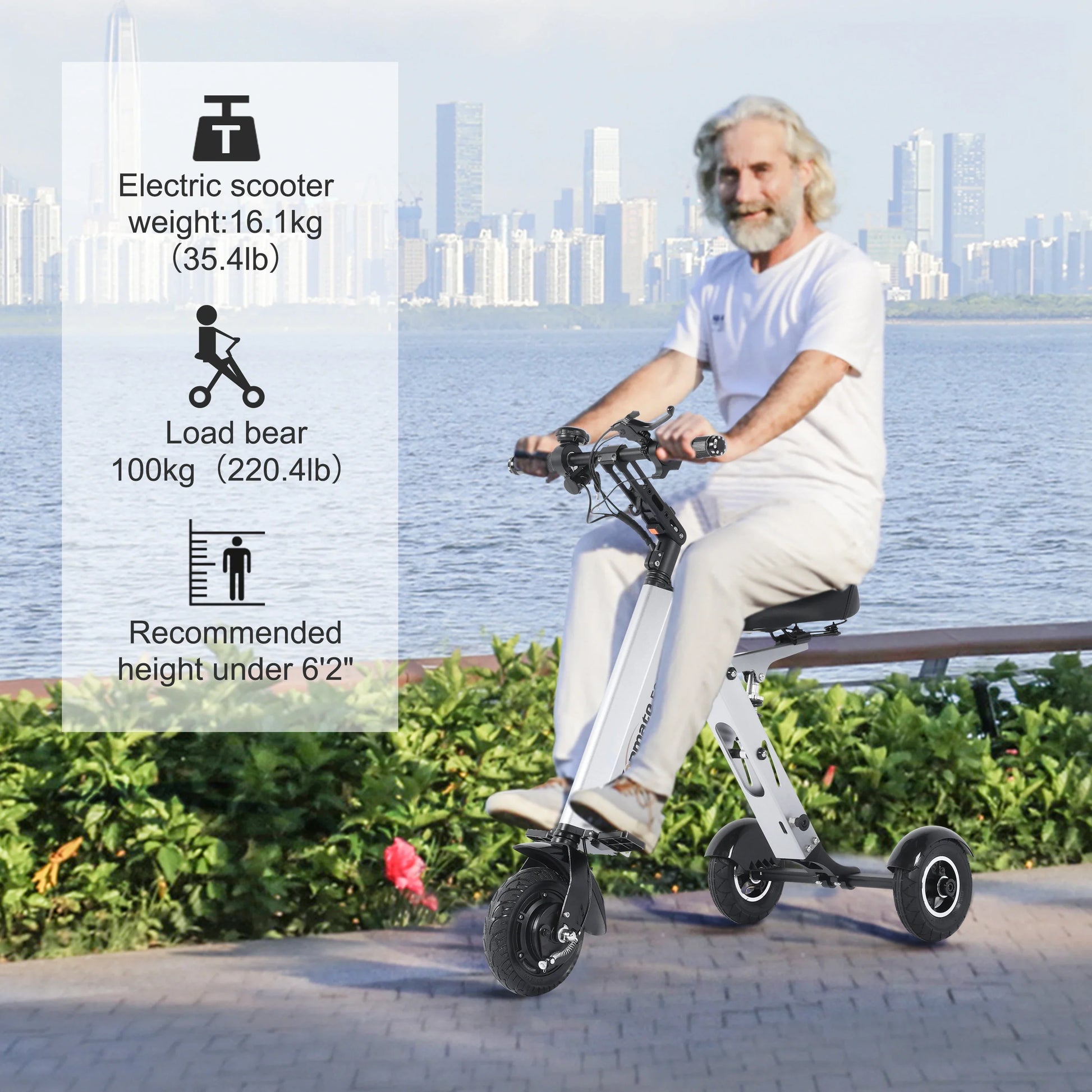 KTX-982035 Lightweight Foldable Electric Tricycle Mobility Scooter with Removable Battery and Reverse Function