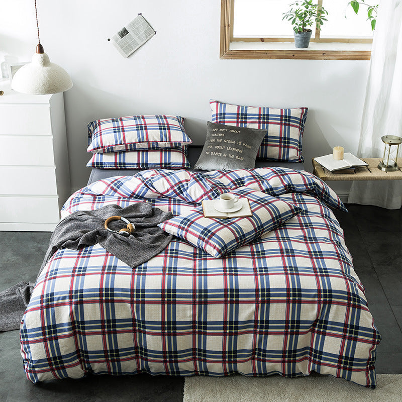KTX-982611 Cotton Quilted Bedding Set with Geometric Pattern - Multiple Sizes Available