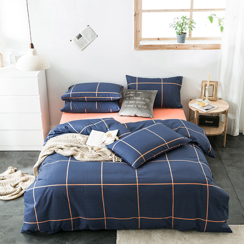 KTX-982611 Cotton Quilted Bedding Set with Geometric Pattern - Multiple Sizes Available