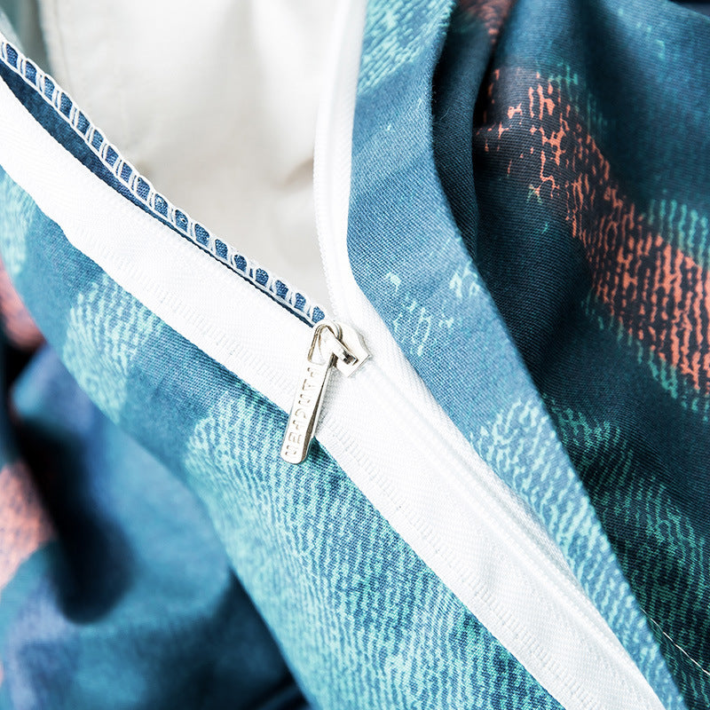 KTX-982611 Cotton Quilted Bedding Set with Geometric Pattern - Multiple Sizes Available