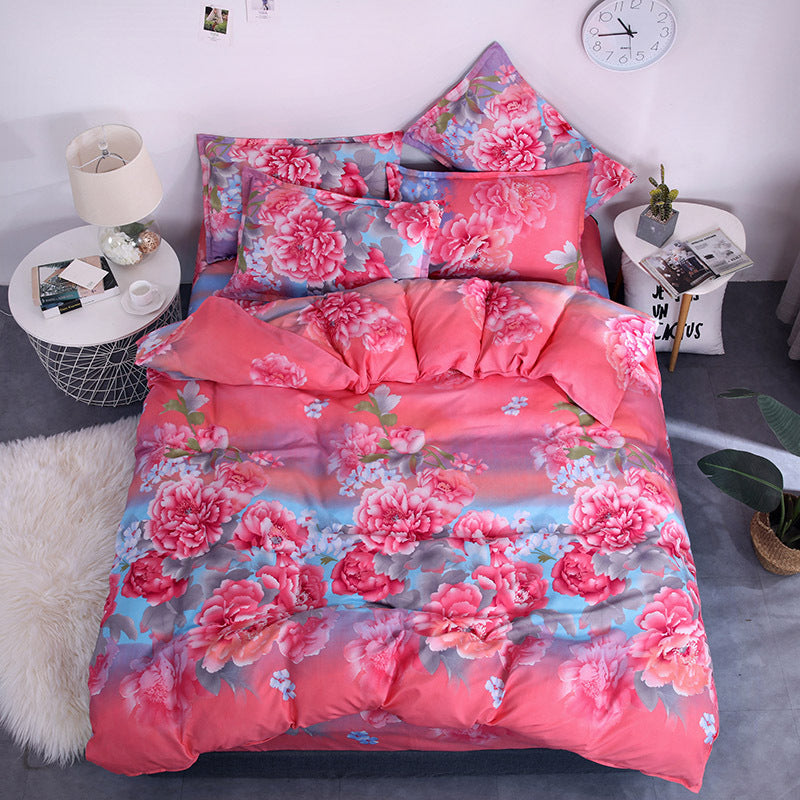 KTX-982995 Aloe Vera Printed Cotton Four-Piece Bedding Set for 1.2m to 2.0m Beds - Modern Floral Designs