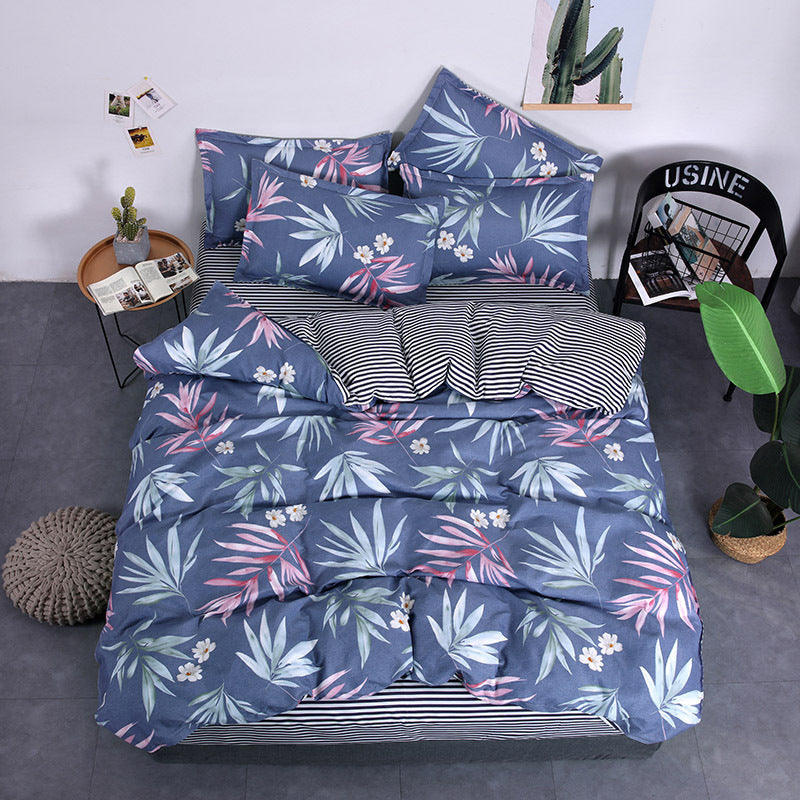 KTX-982995 Aloe Vera Printed Cotton Four-Piece Bedding Set for 1.2m to 2.0m Beds - Modern Floral Designs