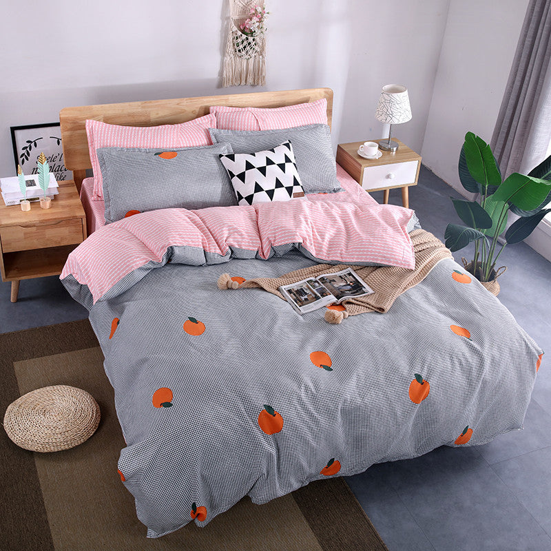 KTX-982995 Aloe Vera Printed Cotton Four-Piece Bedding Set for 1.2m to 2.0m Beds - Modern Floral Designs