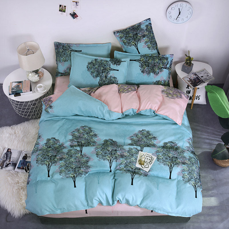 KTX-982995 Aloe Vera Printed Cotton Four-Piece Bedding Set for 1.2m to 2.0m Beds - Modern Floral Designs