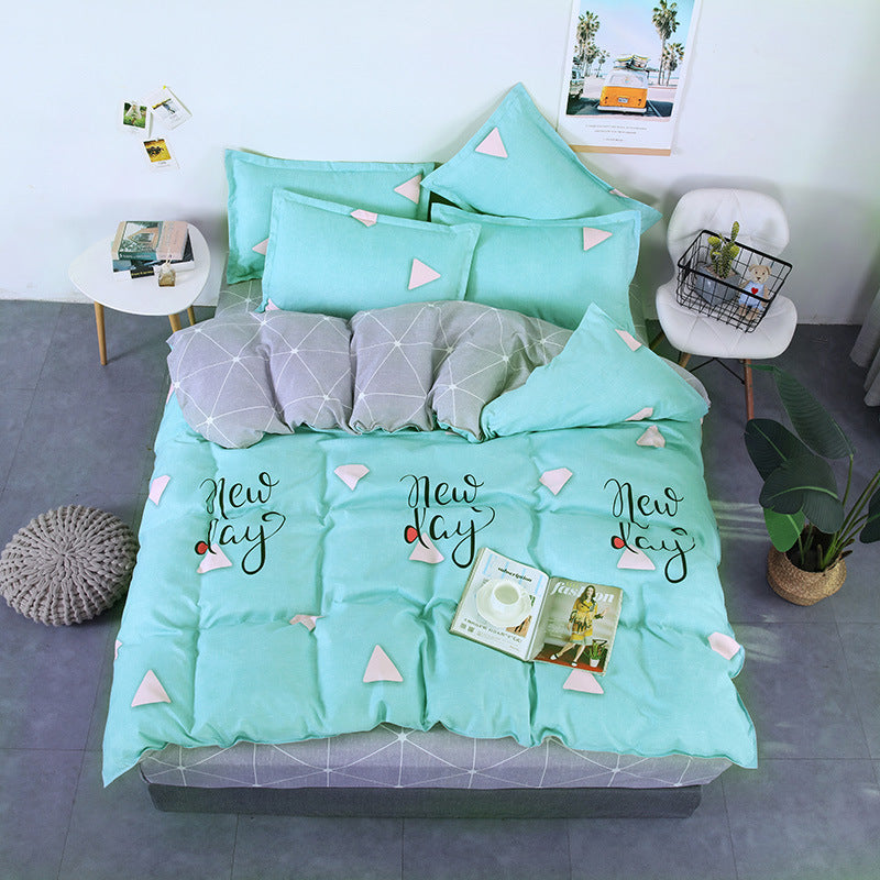 KTX-982995 Aloe Vera Printed Cotton Four-Piece Bedding Set for 1.2m to 2.0m Beds - Modern Floral Designs