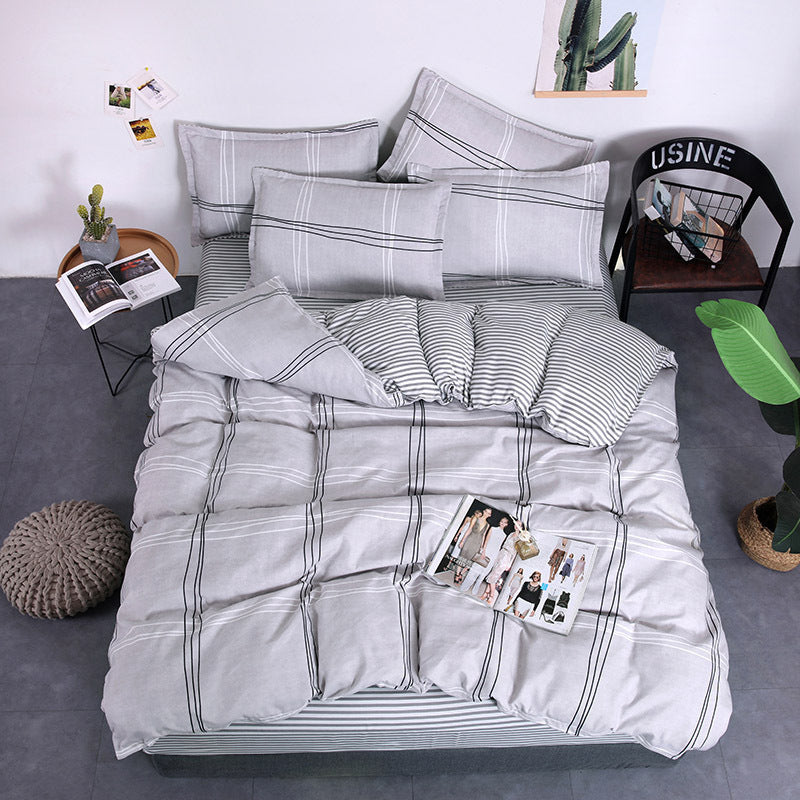 KTX-982995 Aloe Vera Printed Cotton Four-Piece Bedding Set for 1.2m to 2.0m Beds - Modern Floral Designs