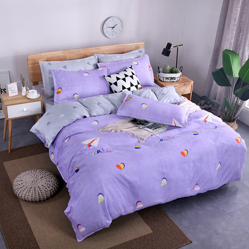 KTX-982995 Aloe Vera Printed Cotton Four-Piece Bedding Set for 1.2m to 2.0m Beds - Modern Floral Designs