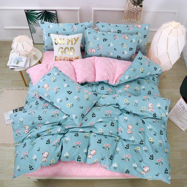 KTX-982995 Aloe Vera Printed Cotton Four-Piece Bedding Set for 1.2m to 2.0m Beds - Modern Floral Designs