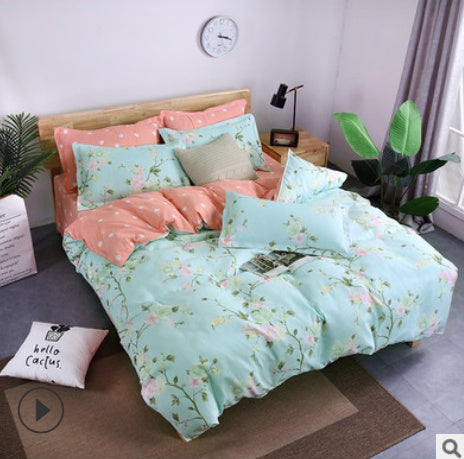 KTX-982995 Aloe Vera Printed Cotton Four-Piece Bedding Set for 1.2m to 2.0m Beds - Modern Floral Designs