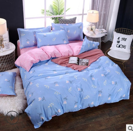 KTX-982995 Aloe Vera Printed Cotton Four-Piece Bedding Set for 1.2m to 2.0m Beds - Modern Floral Designs