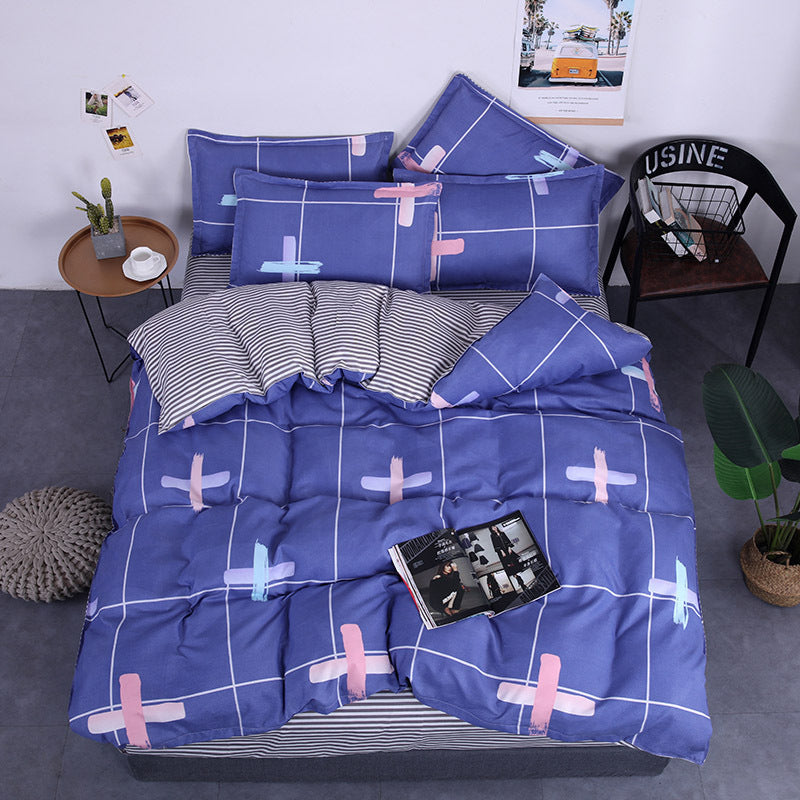 KTX-982995 Aloe Vera Printed Cotton Four-Piece Bedding Set for 1.2m to 2.0m Beds - Modern Floral Designs