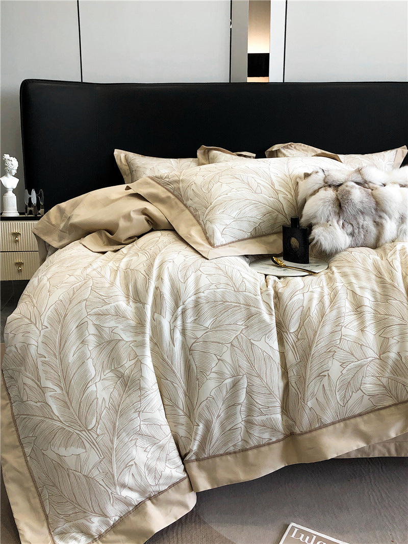 KTX-983763 Geometric Floral Long-Staple Cotton Four-Piece Bedding Set for Twin and Full Beds