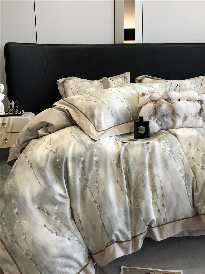 KTX-983763 Geometric Floral Long-Staple Cotton Four-Piece Bedding Set for Twin and Full Beds