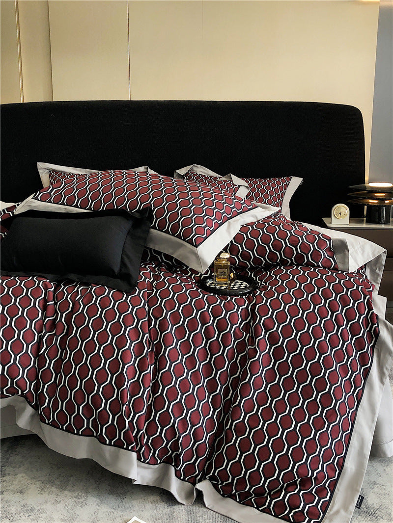 KTX-983763 Geometric Floral Long-Staple Cotton Four-Piece Bedding Set for Twin and Full Beds