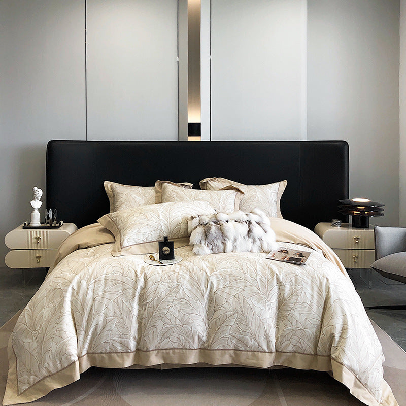 KTX-983763 Geometric Floral Long-Staple Cotton Four-Piece Bedding Set for Twin and Full Beds