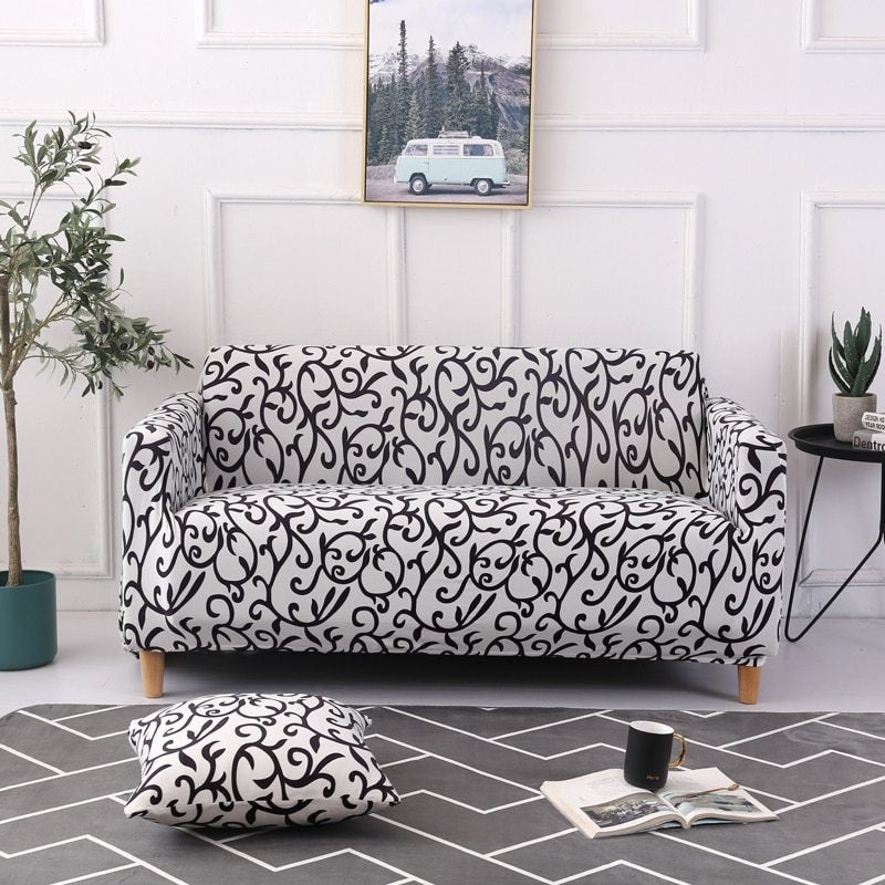 KTX-984915 Elastic Polyester Sofa Cover in Modern Striped Design