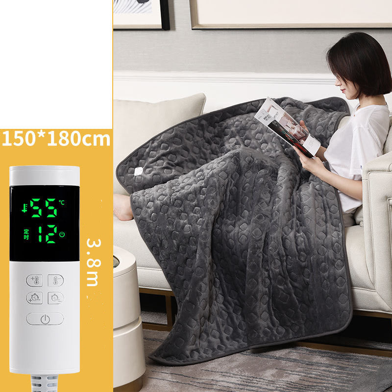 KTX-984979 Flannel Electric Blanket for All Seasons - Cozy Heated Warm Quilt in Grey, Green, and Begonia Red