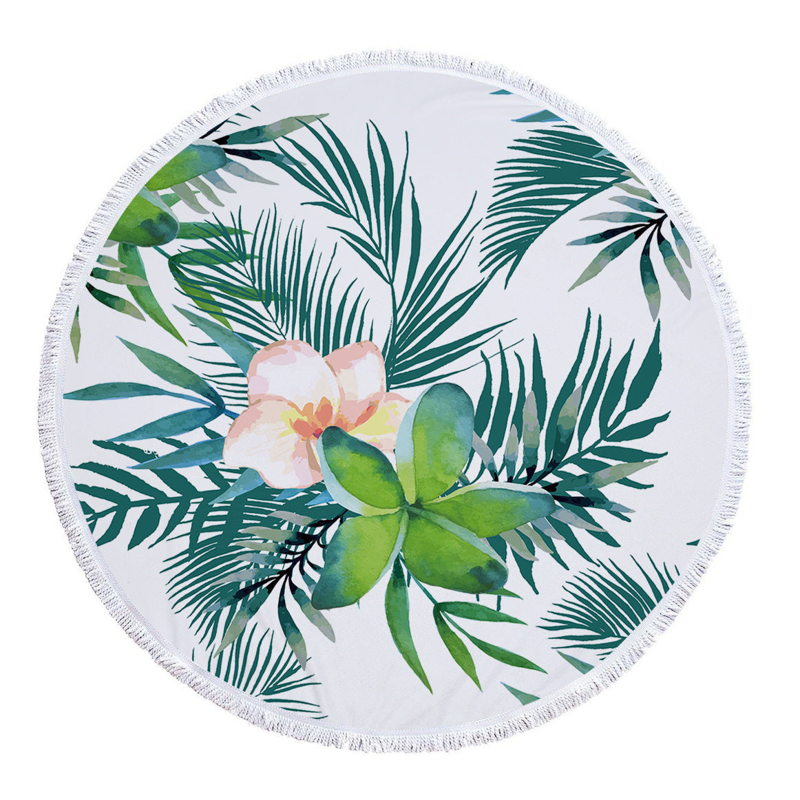 KTX-986131 Tropical Leaves Microfiber Round Beach Towel - 150cm x 150cm