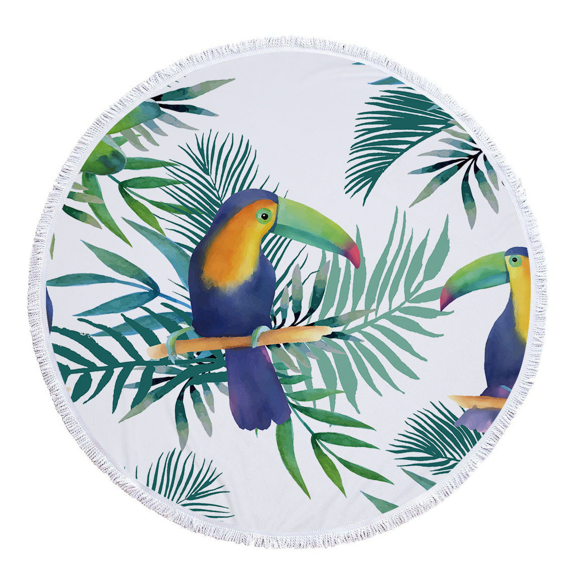 KTX-986131 Tropical Leaves Microfiber Round Beach Towel - 150cm x 150cm