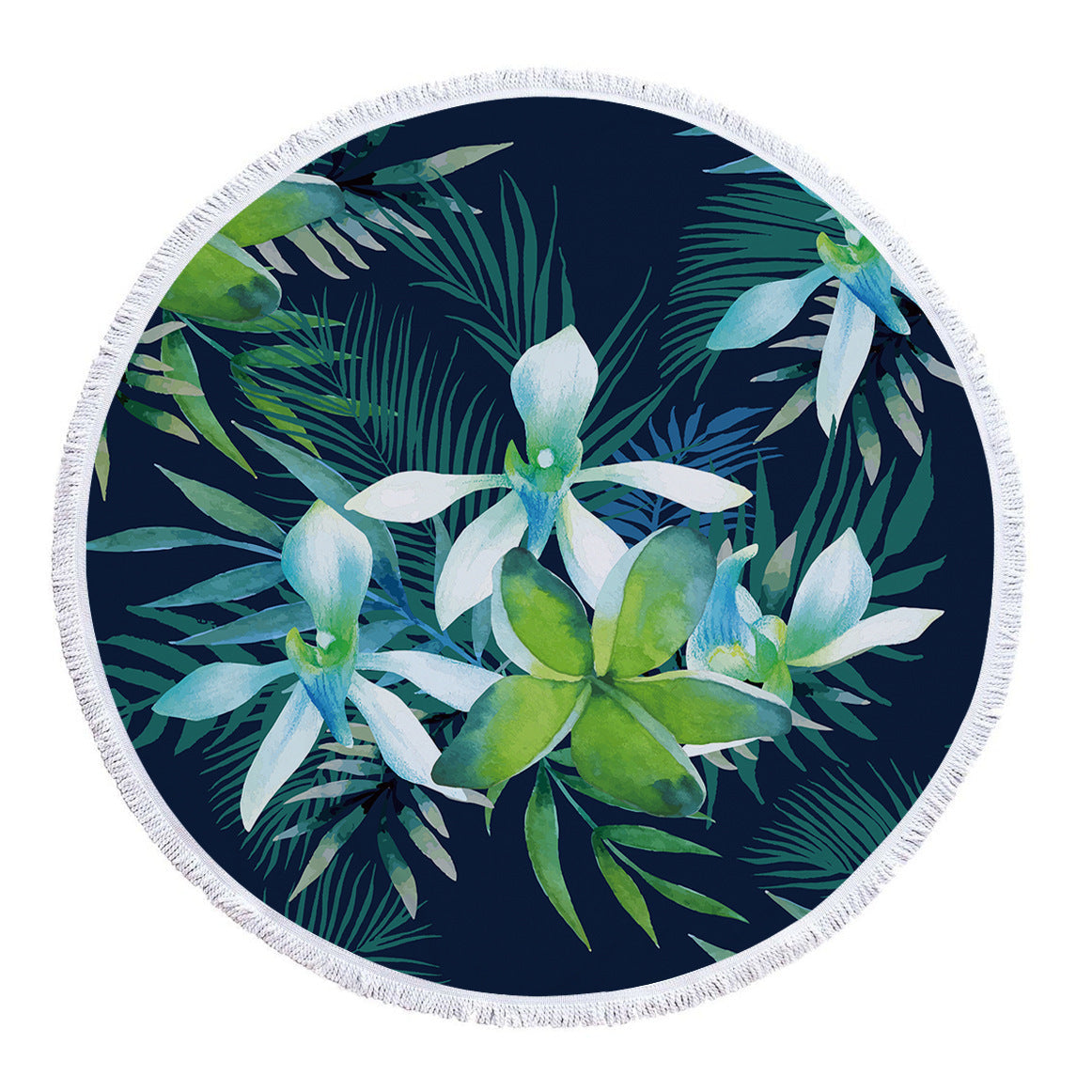KTX-986131 Tropical Leaves Microfiber Round Beach Towel - 150cm x 150cm