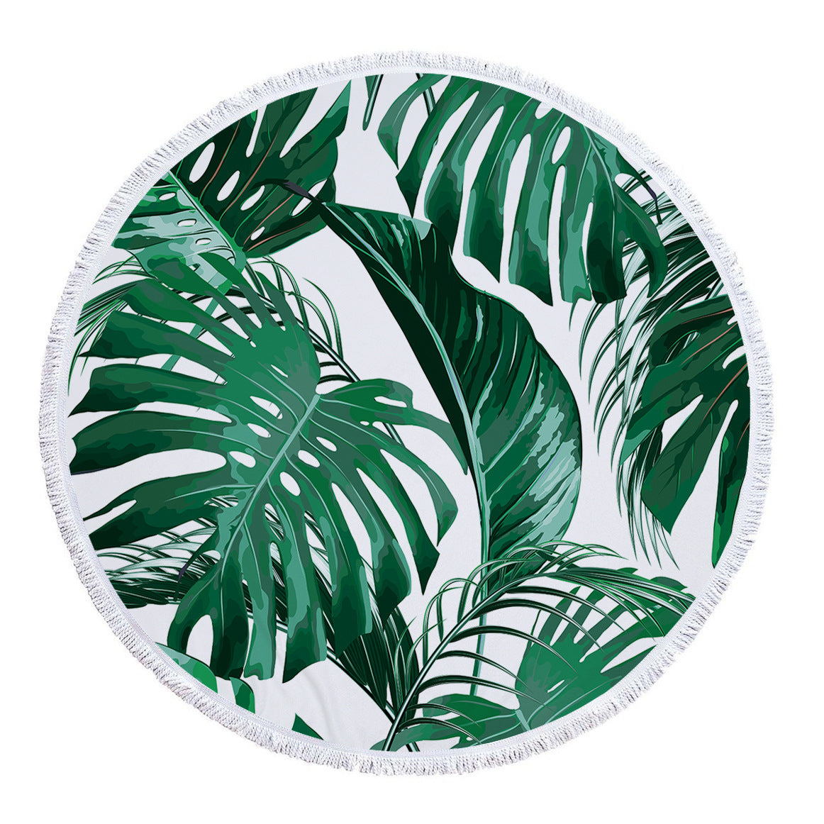 KTX-986131 Tropical Leaves Microfiber Round Beach Towel - 150cm x 150cm
