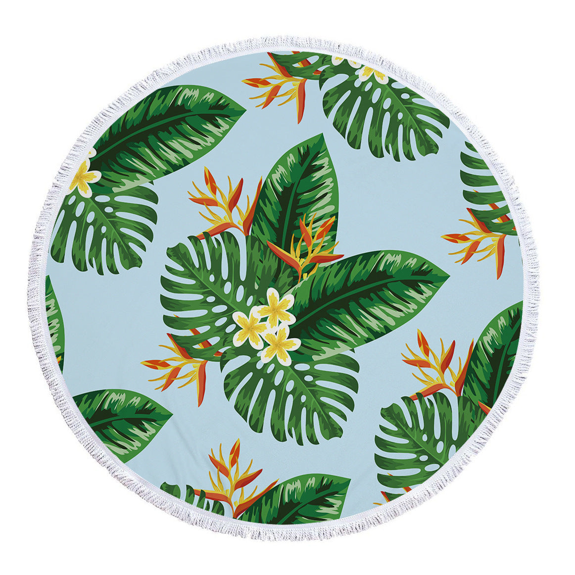 KTX-986131 Tropical Leaves Microfiber Round Beach Towel - 150cm x 150cm