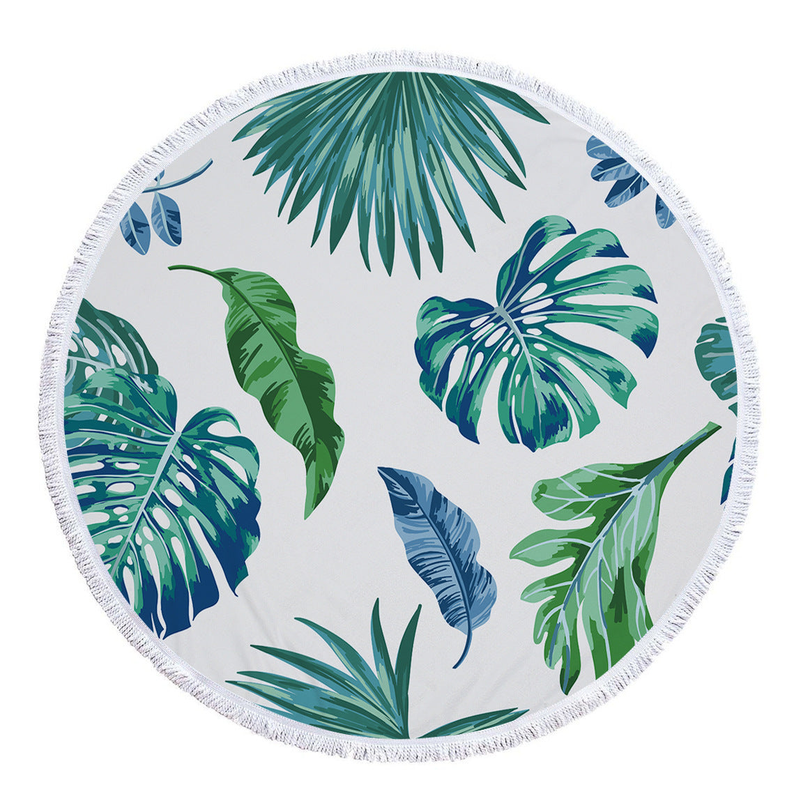 KTX-986131 Tropical Leaves Microfiber Round Beach Towel - 150cm x 150cm