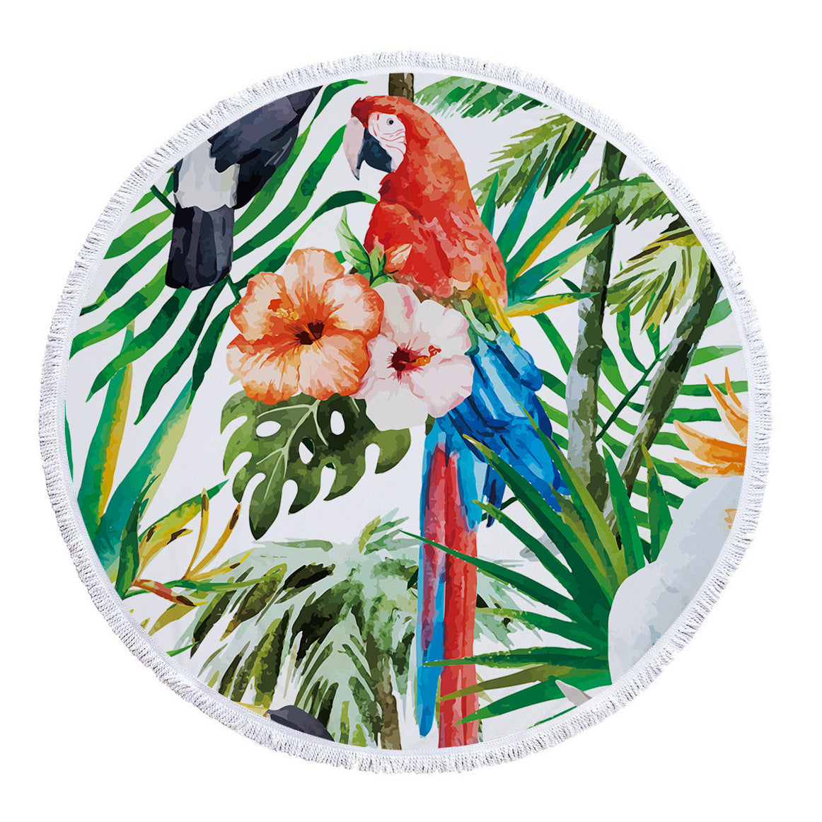 KTX-986131 Tropical Leaves Microfiber Round Beach Towel - 150cm x 150cm